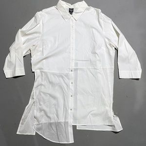 Eileen Fisher RENEW re-worked long silhouette button up long sleeve blouse